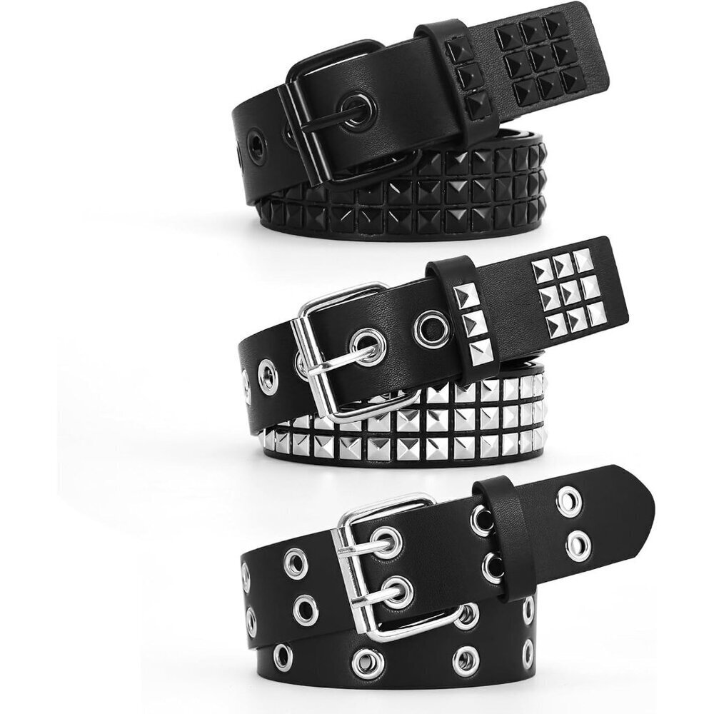 Unisex Faux Leather Studded Belt 3 Sizes Punk Rivet Pyramid Metal Gothic
